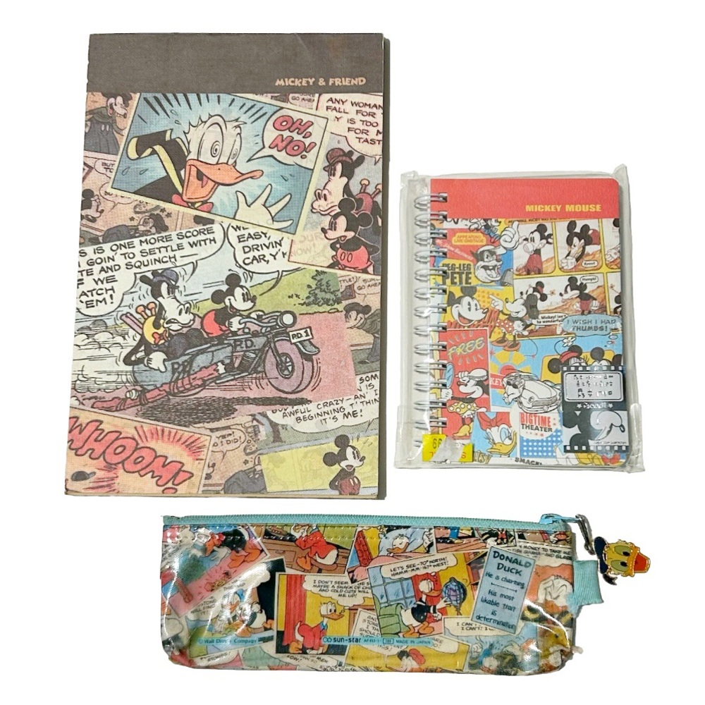 Disney Mickey Mouse Lot Large Notepad Small Notebook Pencil Case Comic Donald